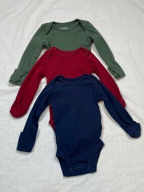 Carter's Newborn Long-Sleeve Bodysuit Pack (Navy, Maroon, Green)